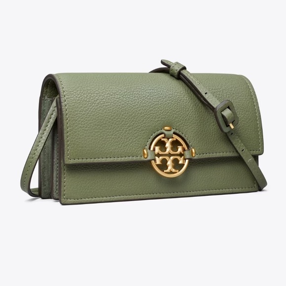 Tory Burch Miller Wallet Crossbody Bag Palm Leaf Green Gold - Picture 13 of 16